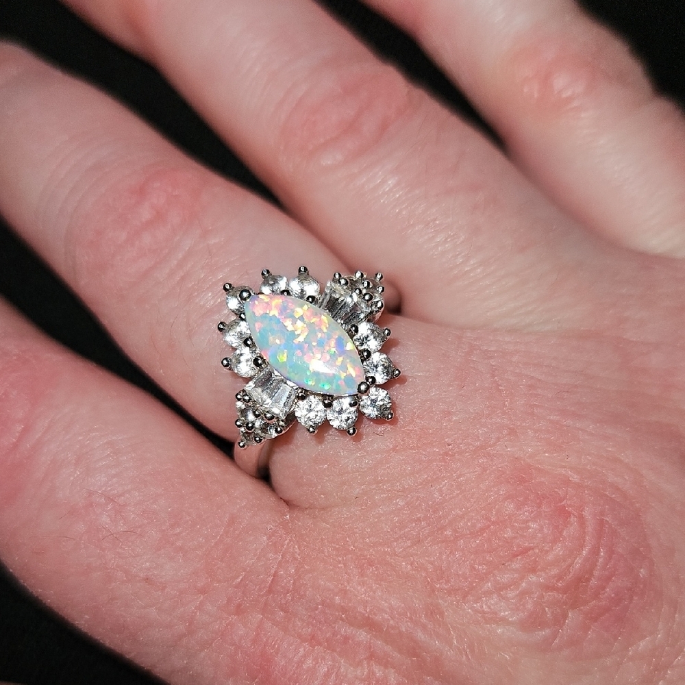 Elegant Opal and Silver Ring